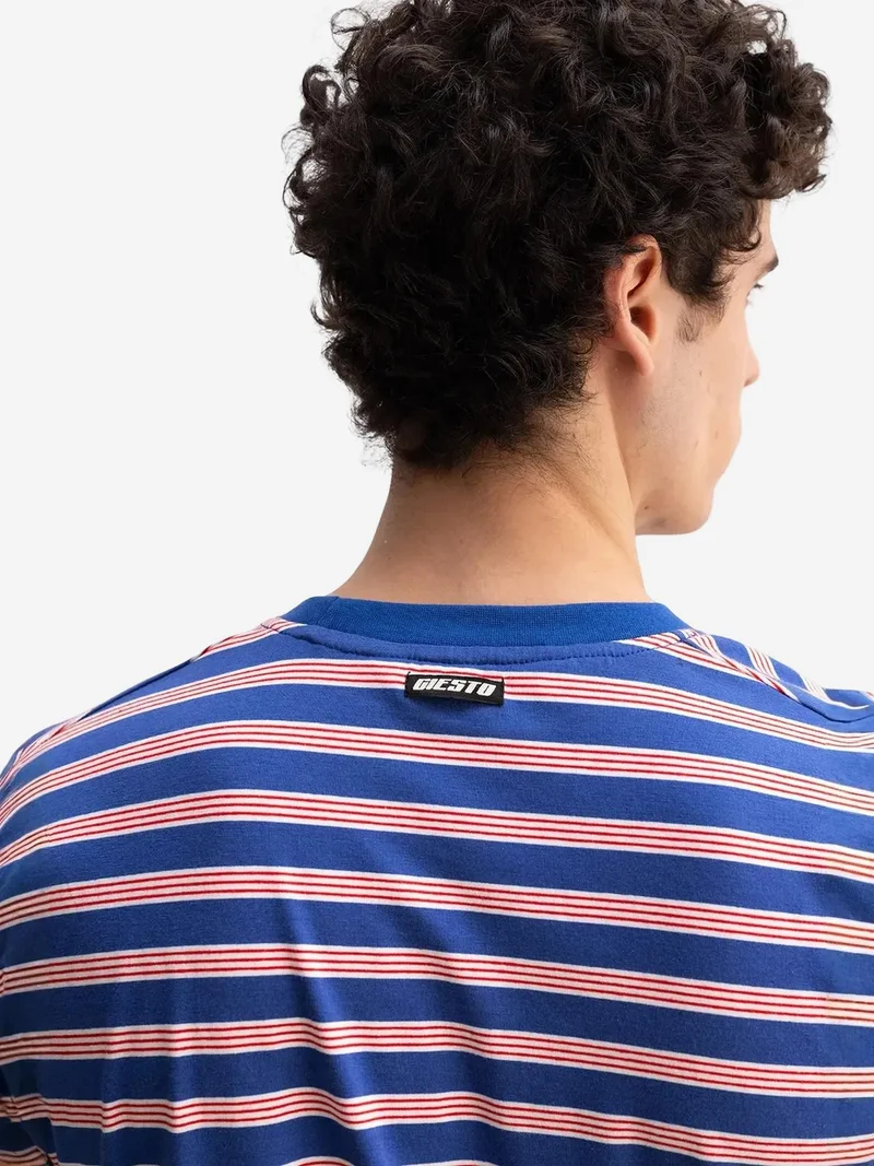 Giesto Moroccan Blue GIESTO Striped Crew Neck T-Shirt for Men | Best Price UAE
