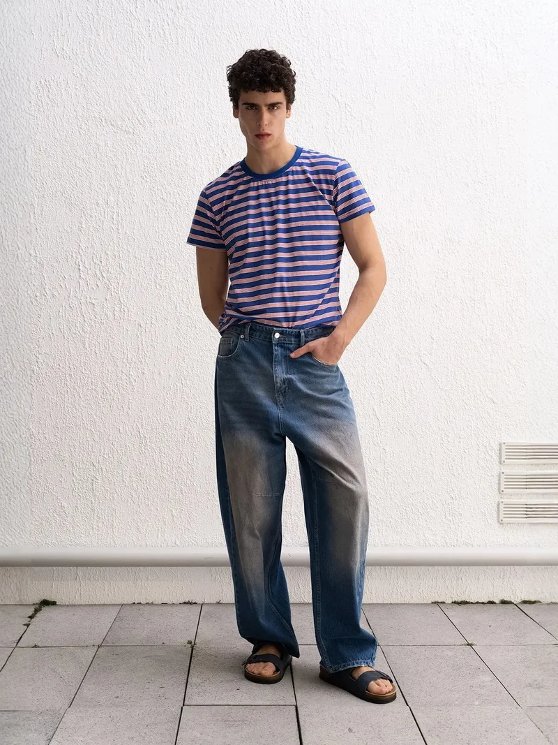 Giesto Moroccan Blue GIESTO Striped Crew Neck T-Shirt for Men | Best Price UAE