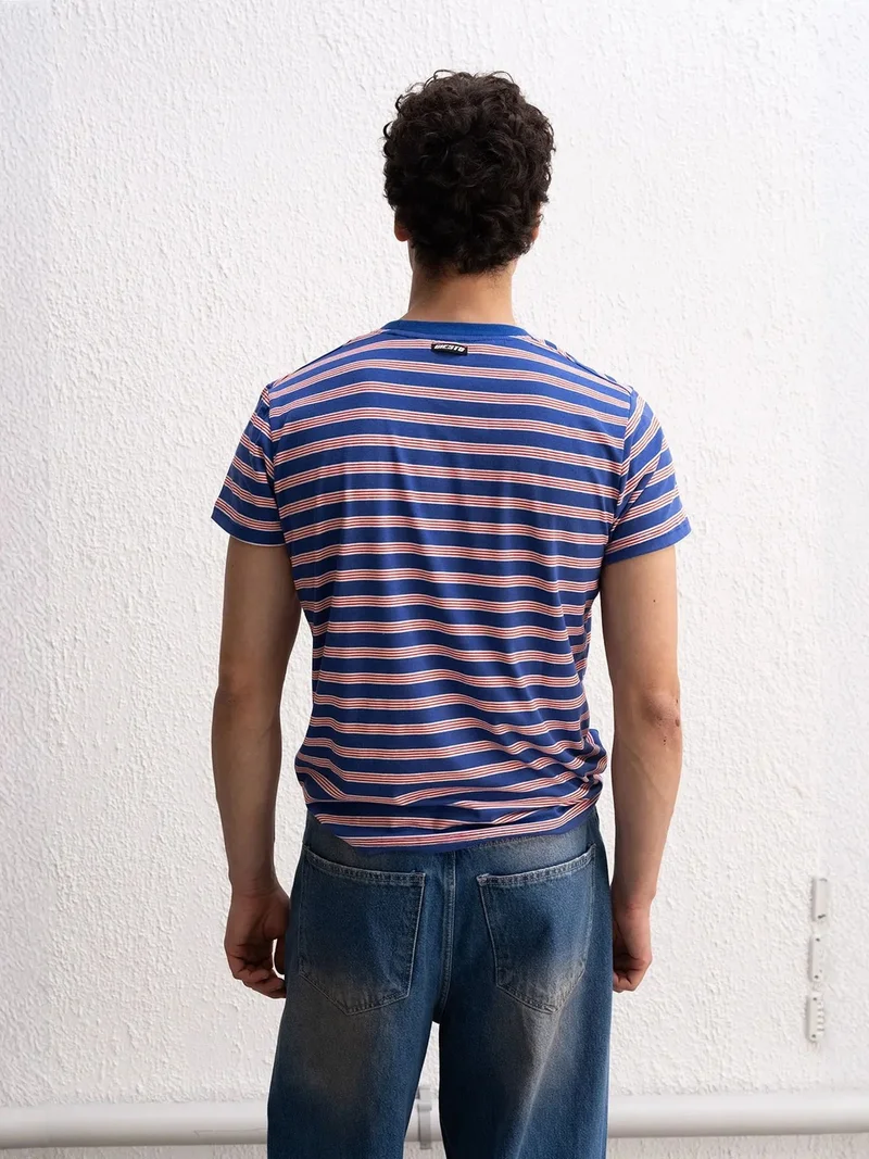 Giesto Moroccan Blue GIESTO Striped Crew Neck T-Shirt for Men | Best Price UAE