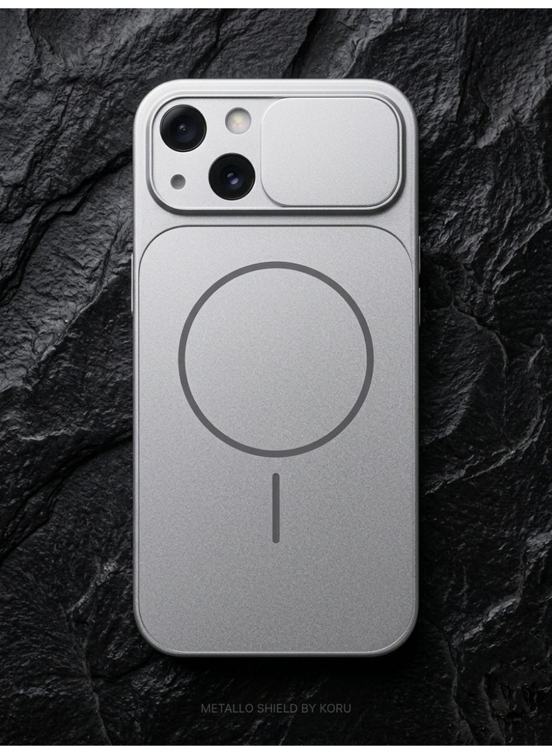 كورو جراب حماية لهاتف آيفون 14 - جراب معدني فاخر مزود بمحول MagSafe - لون فضي - Image 5