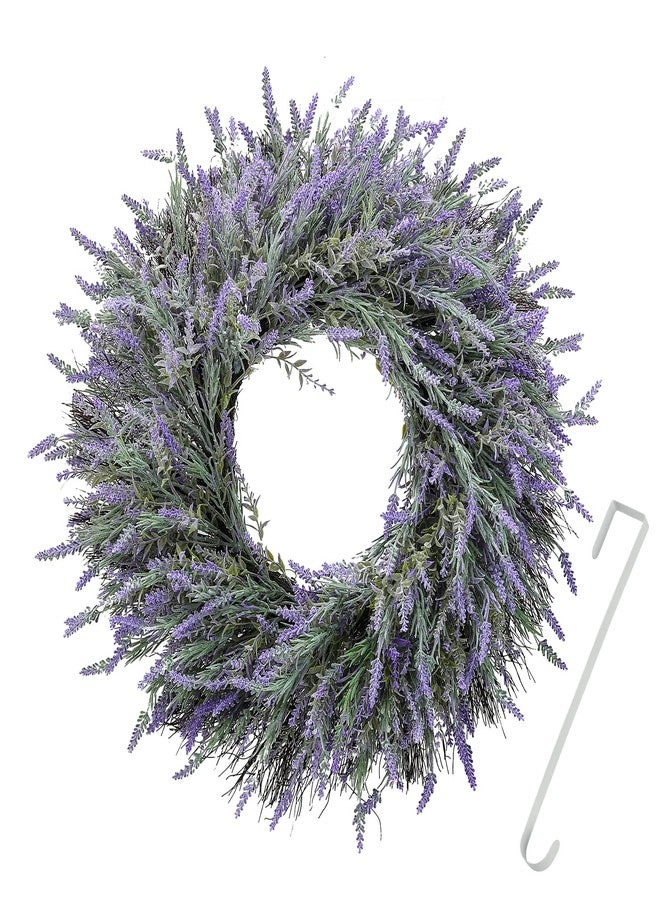 Huadanbor 24" Wreaths, Spring Wreaths, Artificial Lavender Wreath for Front Door, with Welcome Sign Wreath Hanger, for Spring, Summer, Autumn,Winter, Indoors,Outdoors, corridors, Offices. (Purple) - Image 1