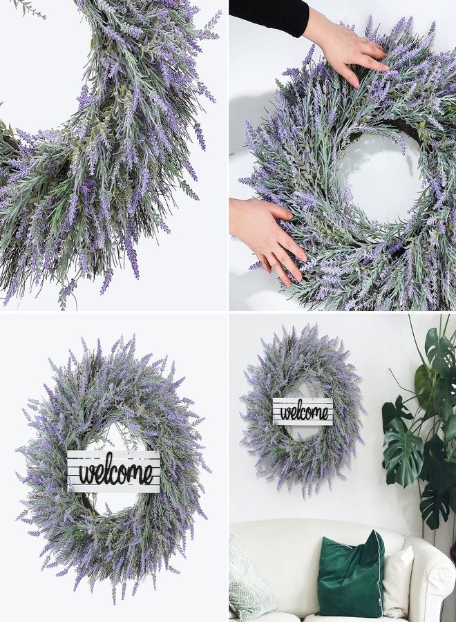 Huadanbor 24" Wreaths, Spring Wreaths, Artificial Lavender Wreath for Front Door, with Welcome Sign Wreath Hanger, for Spring, Summer, Autumn,Winter, Indoors,Outdoors, corridors, Offices. (Purple) - Image 4