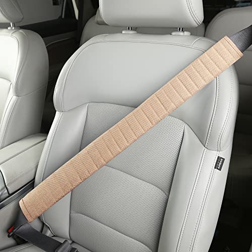 HighnessHwoo Car Seatbelt Covers Cushion Shoulder Pads Protector Sleeve for Adults, Auto Extra Long Seat Belt Strap Cover Decorations for Women, Kids, Honda, Trucks Accessories, 1pc, 25.5in, Beige - Image 1