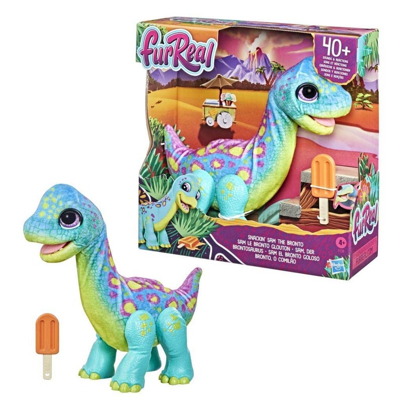 FurReal Snackin' Sam The Bronto, Interactive Pets, 40+ Sounds and Reactions, Electronic Pets, Plush Dinosaur Toys for 4 Year Old Girls and Boys - Image 3