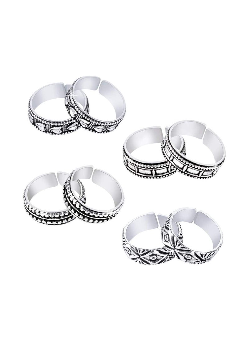 YELLOW CHIMES - Silver Oxidized 4 Pairs Combo German Silver Toe Ring for Women and Girls - Image 1