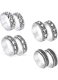Silver Oxidized 4 Pairs Combo German Silver Toe Ring for Women and Girls