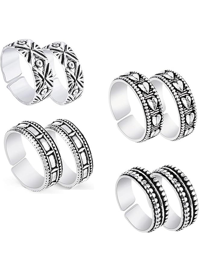 YELLOW CHIMES - Silver Oxidized 4 Pairs Combo German Silver Toe Ring for Women and Girls - Image 1