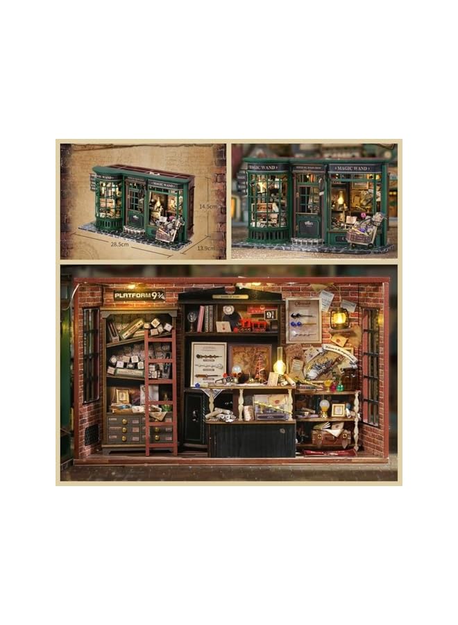 The Bros Dorany Book Nook Kit - DIY Dollhouse Booknook, Book Nook Miniature Kit for Bookshelf Insert Decor Crafts for Adults Teen Halloween, 3D Wooden Puzzle Bookends with Sensor Led Light (Magic House) - Image 2