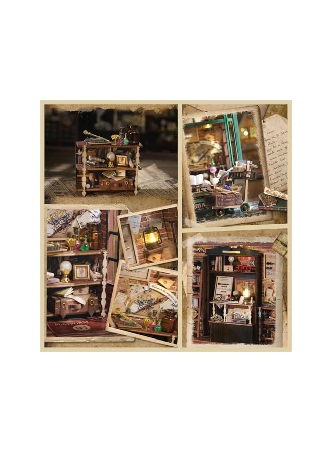 The Bros Dorany Book Nook Kit - DIY Dollhouse Booknook, Book Nook Miniature Kit for Bookshelf Insert Decor Crafts for Adults Teen Halloween, 3D Wooden Puzzle Bookends with Sensor Led Light (Magic House) - Image 3