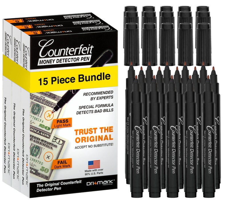 Dri Mark 15 Pack Counterfeit Bill Detector Marker Pen, Made in The USA, 3 Times More Ink, Pocket Size, Fake Money Checker - Money Loss Prevention Tester & Fraud Protection for U.S. Currency (CFD15PK) - Image 1