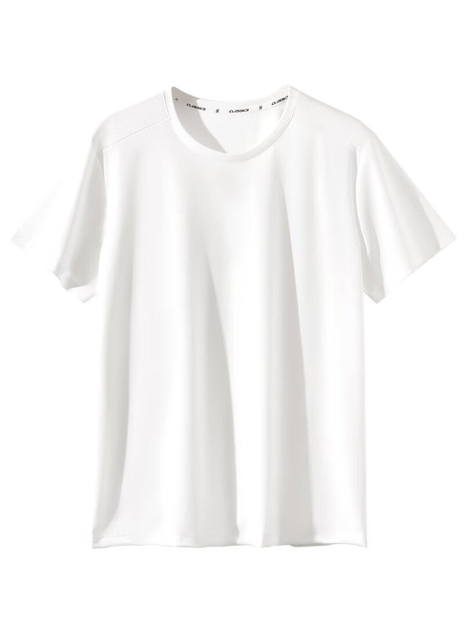 Yiershuang Men's Short Sleeve T-shirt Summer Ice Silk Crew Neck Cooling Sports Sweatshirt Breathable Quick-dry Undershirt
