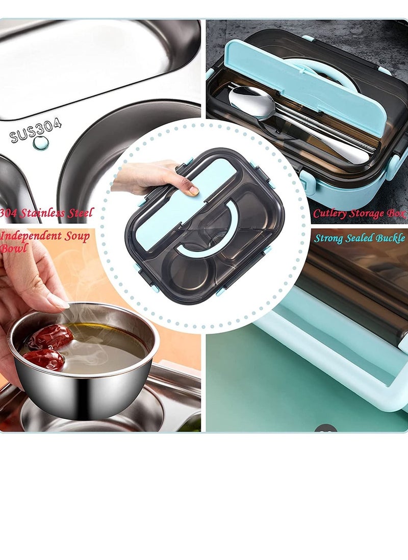 erorex - Lunch Box with Soup Bowl Bento box 304 Stainless Steel with Spoon Thermal Insulation Bento lunch box 4 Compartments Lunch Container for Adults Food Safe Materials and Leak proof Big - Image 1
