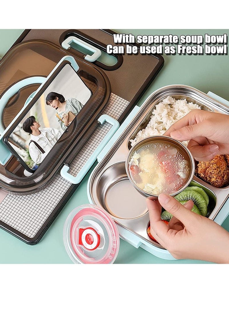 erorex - Lunch Box with Soup Bowl Bento box 304 Stainless Steel with Spoon Thermal Insulation Bento lunch box 4 Compartments Lunch Container for Adults Food Safe Materials and Leak proof Big - Image 1