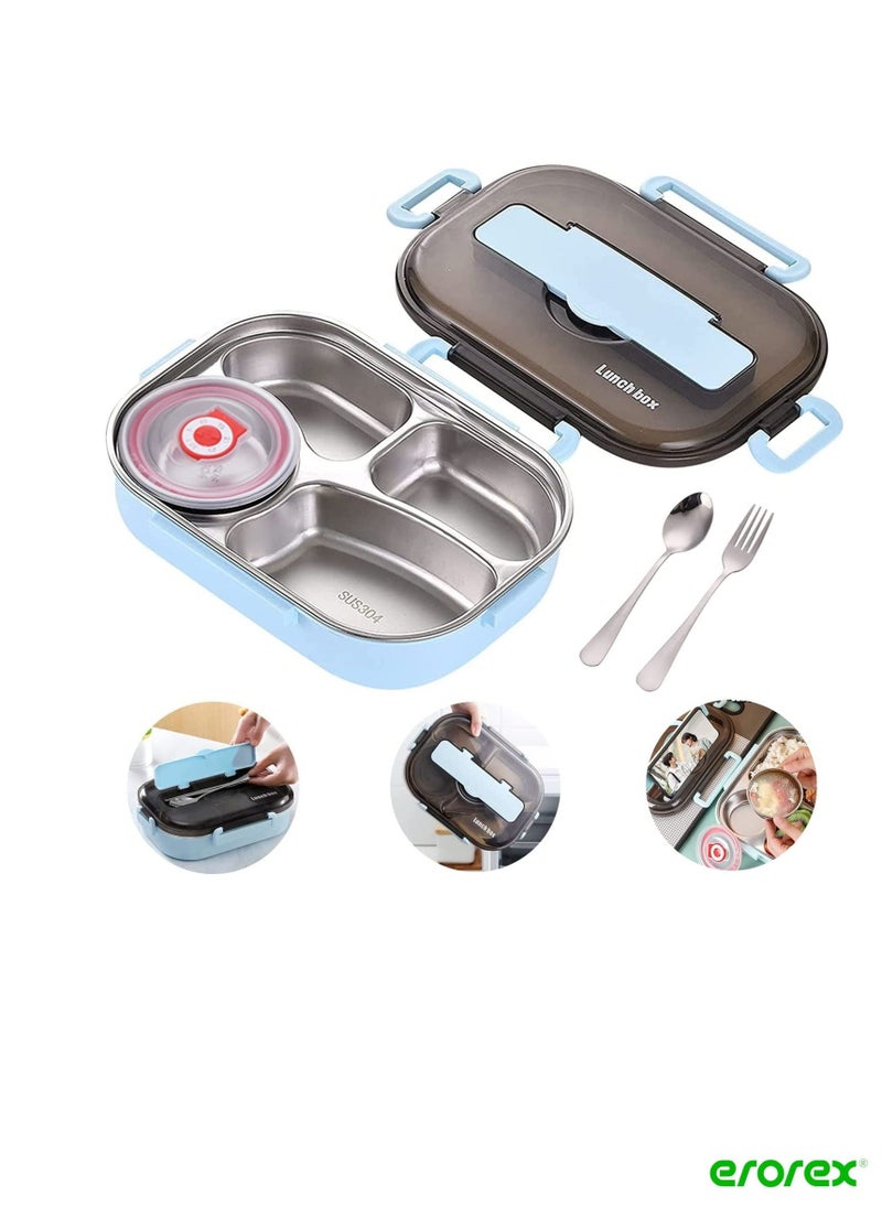 erorex - Lunch Box with Soup Bowl Bento box 304 Stainless Steel with Spoon Thermal Insulation Bento lunch box 4 Compartments Lunch Container for Adults Food Safe Materials and Leak proof Big - Image 1