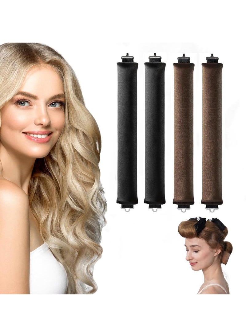 Heatless Hair Curler Headband, Overnight Blowout Curls Rods for All Hair Types, Flexi Rods with Hook, Comfortable Sleep-In No Heat Curling, Long Hair Styling Tools, Brown, Black - Image 1