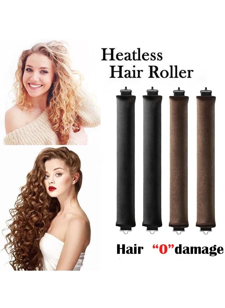 Heatless Hair Curler Headband, Overnight Blowout Curls Rods for All Hair Types, Flexi Rods with Hook, Comfortable Sleep-In No Heat Curling, Long Hair Styling Tools, Brown, Black - Image 5