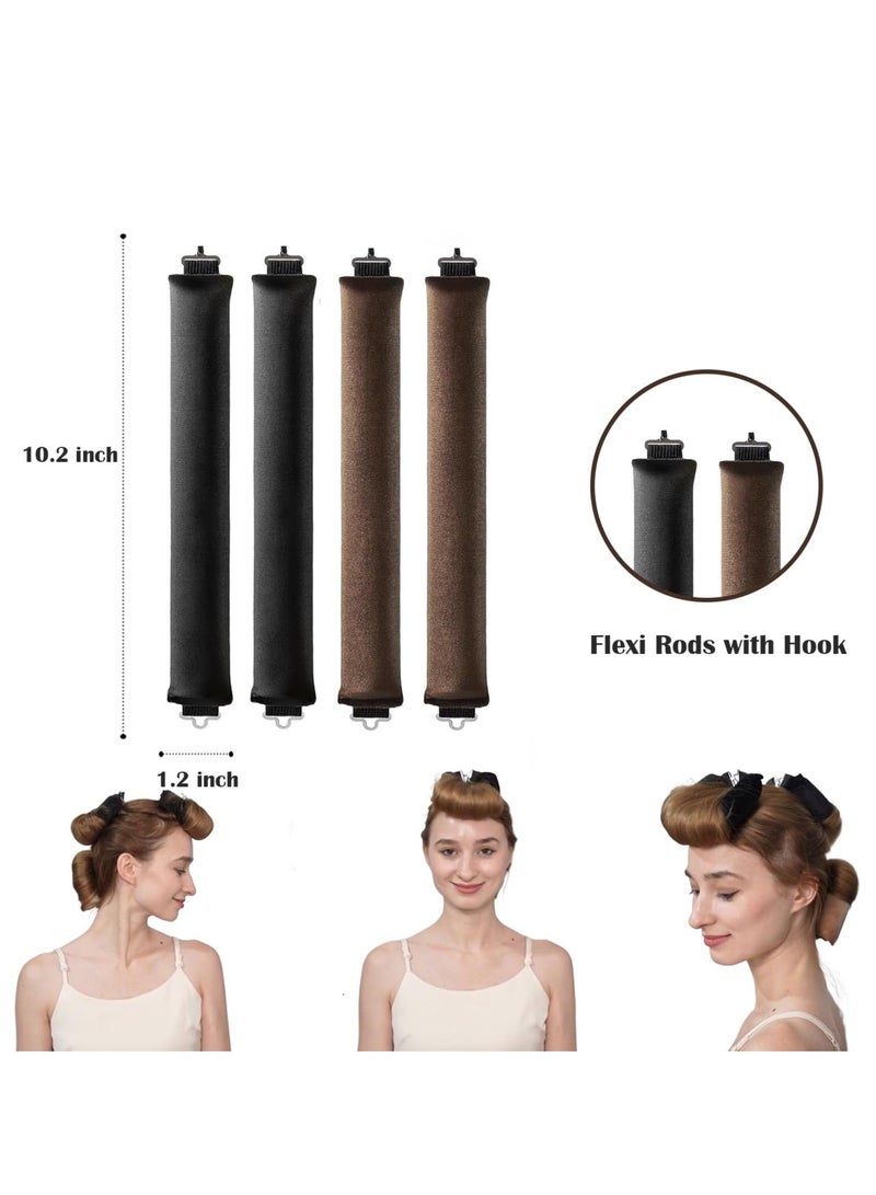 Heatless Hair Curler Headband, Overnight Blowout Curls Rods for All Hair Types, Flexi Rods with Hook, Comfortable Sleep-In No Heat Curling, Long Hair Styling Tools, Brown, Black - Image 2
