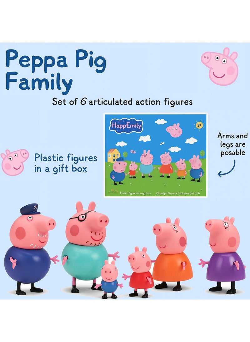 REZZOSS Peppa Pig Family Toy Set of 6 for Kids - Toy Set for Children Piggy Family, Daddy Pig, Mummy Pig, Grandpa & Granny and Baby Piggies | Soft Rubber Cartoon Pig Playset for Kids | Pig Toys Gift for Boys & Girls (3+ Years) Children Birthday Gift Set - Image 4