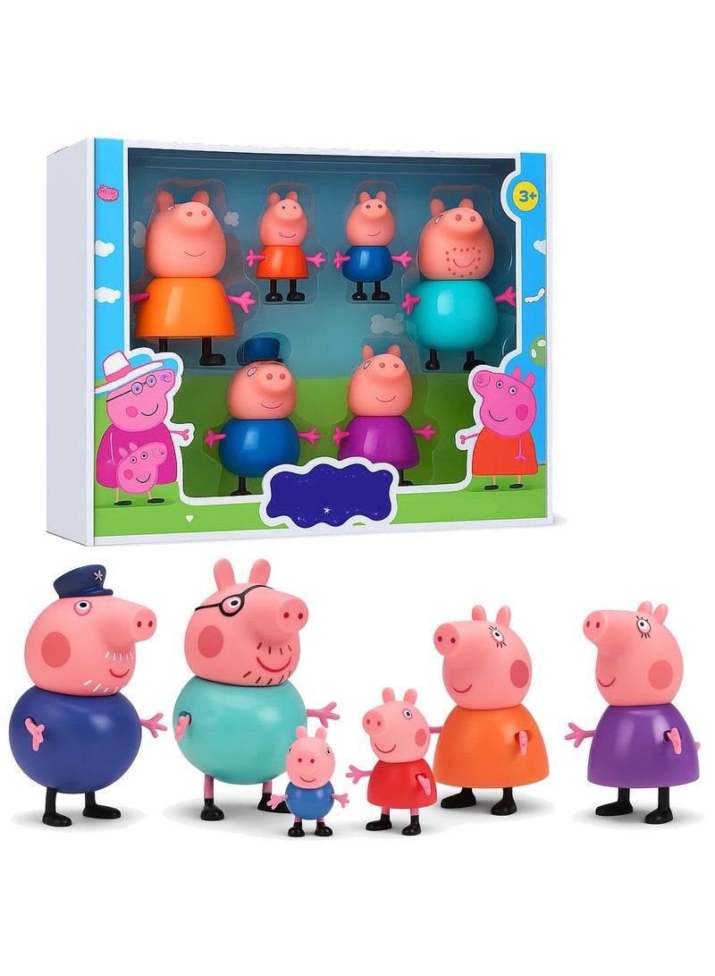 REZZOSS Peppa Pig Family Toy Set of 6 for Kids - Toy Set for Children Piggy Family, Daddy Pig, Mummy Pig, Grandpa & Granny and Baby Piggies | Soft Rubber Cartoon Pig Playset for Kids | Pig Toys Gift for Boys & Girls (3+ Years) Children Birthday Gift Set - Image 1