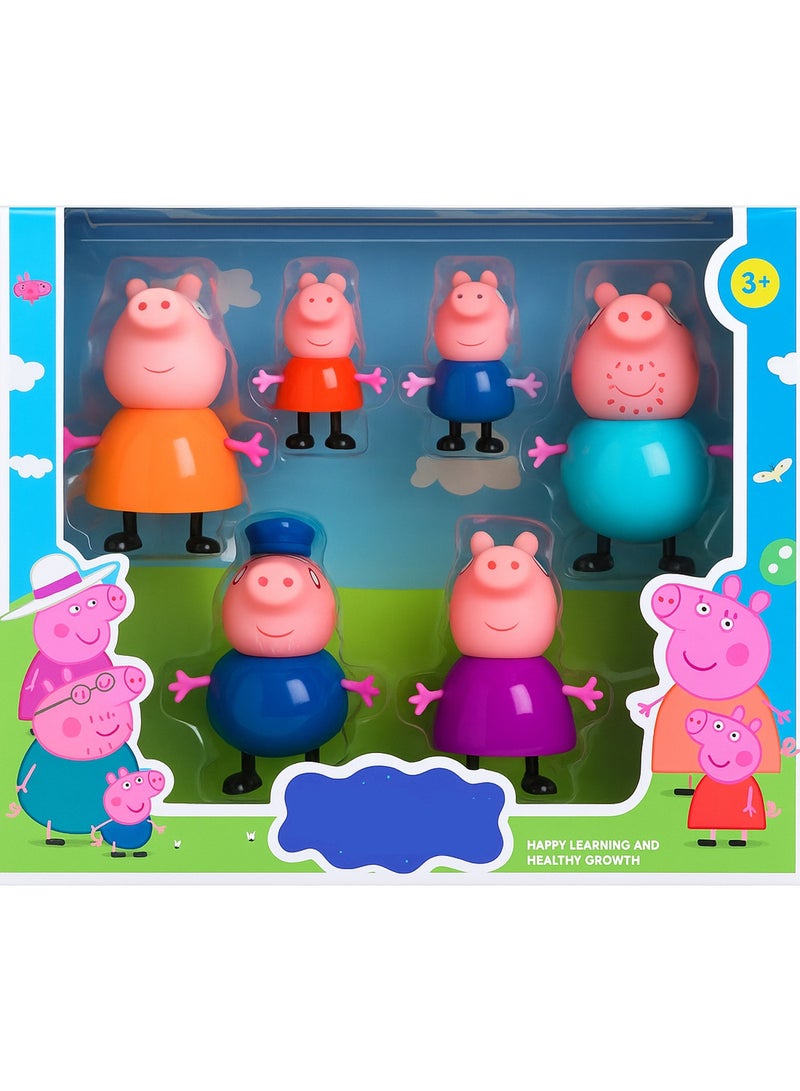 REZZOSS Peppa Pig Family Toy Set of 6 for Kids - Toy Set for Children Piggy Family, Daddy Pig, Mummy Pig, Grandpa & Granny and Baby Piggies | Soft Rubber Cartoon Pig Playset for Kids | Pig Toys Gift for Boys & Girls (3+ Years) Children Birthday Gift Set - Image 2