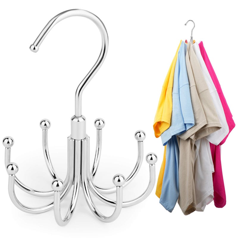 ZEDODIER Space Saving Hangers for Clothes,Rotatable Sturdy Shirt Hangers with 8 Hooks, Non Slip Multiple Shirt Organizer for T-Shirts Sweatshirts Hoodies, Silver - Image 1