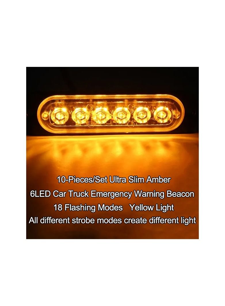 Generic 10-Pieces/Set Ultra Slim Amber 6LED Car Truck Emergency Warning Beacon,Flash Strobe Light  - Image 2