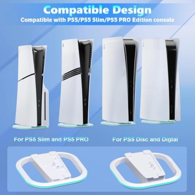 BIGTHREE Vertical Stand for PS5 Consoles RGB Ambient Light Compatible with PS5 Slim, PS5, PlayStation 5 Pro 7 RGB Lights + Mounting Screw White - Image 3