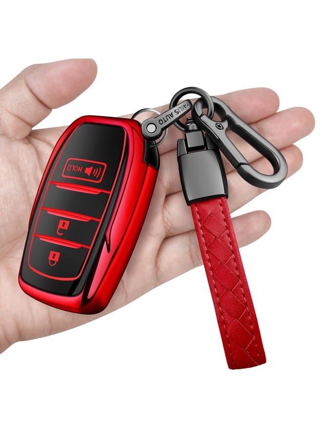 Sindeda for Toyota Key Fob Cover with Metal Keychain & Leather Strap for 2025 Camry 4 Runner 2019-2025 Venza, Land Cruiser,2023-2025 Grand Highlander,Corolla,bZ4X, One-Piece Design,4-5Buttons(Red) - Image 1