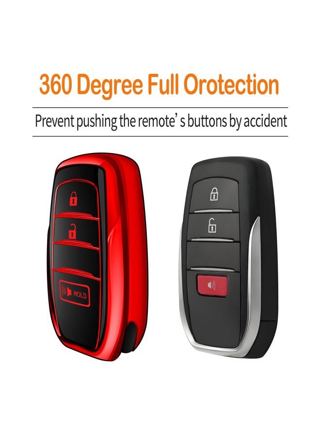 Sindeda for Toyota Key Fob Cover with Metal Keychain & Leather Strap for 2025 Camry 4 Runner 2019-2025 Venza, Land Cruiser,2023-2025 Grand Highlander,Corolla,bZ4X, One-Piece Design,4-5Buttons(Red) - Image 4