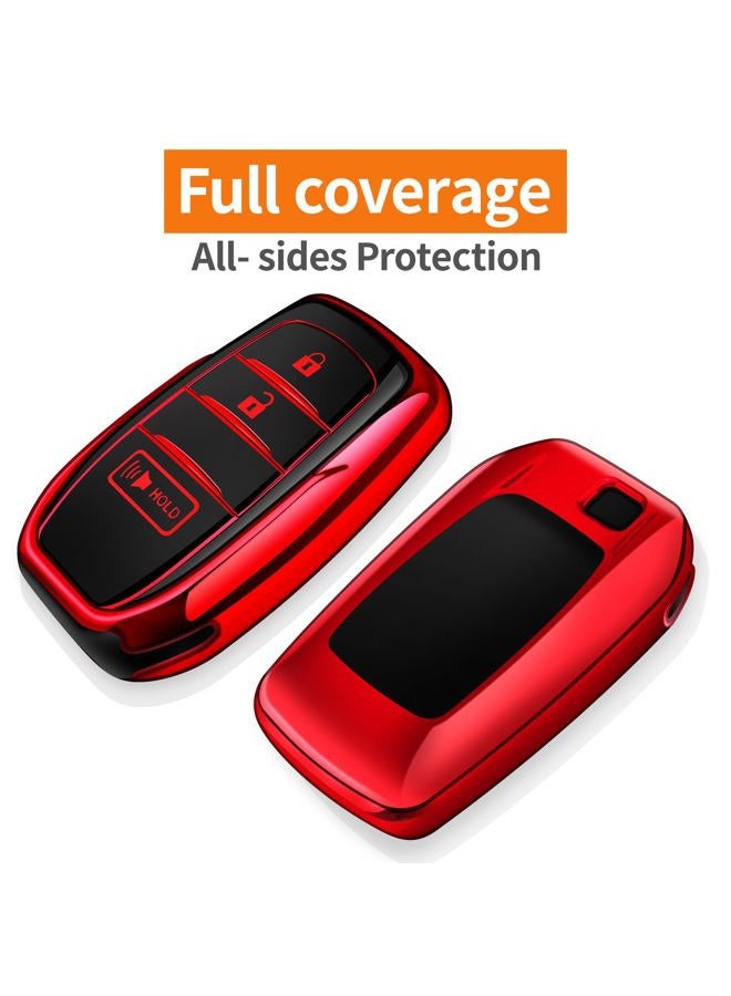 Sindeda for Toyota Key Fob Cover with Metal Keychain & Leather Strap for 2025 Camry 4 Runner 2019-2025 Venza, Land Cruiser,2023-2025 Grand Highlander,Corolla,bZ4X, One-Piece Design,4-5Buttons(Red) - Image 3