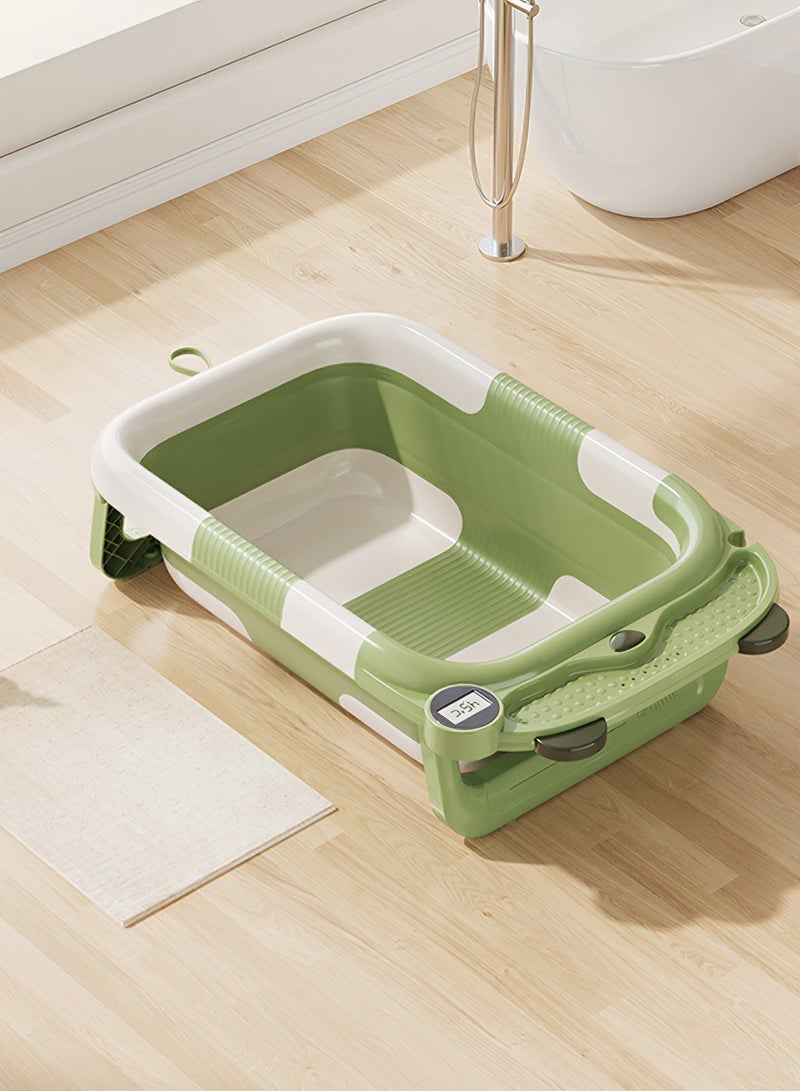 تايمي حوض استحمام للأطفال قابل للطي مزود بمقياس حرارة رقمي، حوض استحمام محمول مع أرجل دعم مانعه للأنزلاق مناسب للأطفال حديثي الولادة ​​إلى 3 سنوات - أخضر - Image 1
