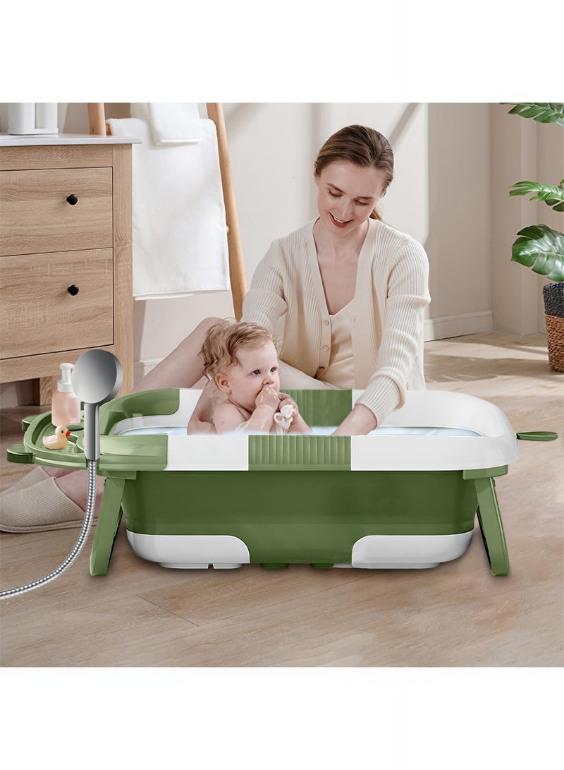 تايمي حوض استحمام للأطفال قابل للطي مزود بمقياس حرارة رقمي، حوض استحمام محمول مع أرجل دعم مانعه للأنزلاق مناسب للأطفال حديثي الولادة ​​إلى 3 سنوات - أخضر - Image 2