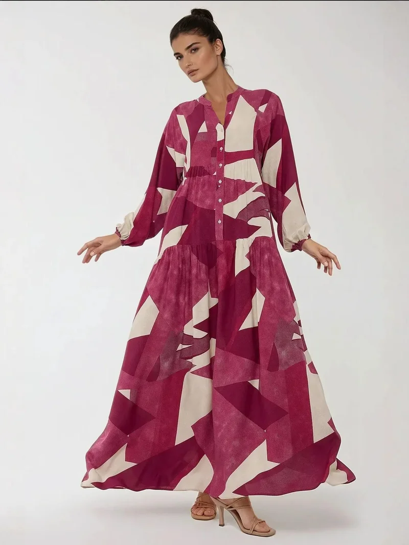 HICCUP Printed Long Sleeve Viscose Maxi Dress