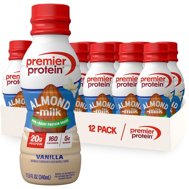 Premier Protein Almondmilk Plant Based Protein Shake, 20g Protein, 5g Sugar, 11.5 Fl oz, Vanilla, 12 Count - Image 1