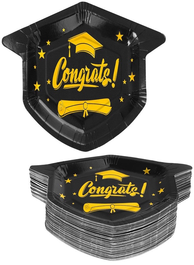 Aneco 50 Pieces 2026 Graduation Cap Paper Plates Graduation Party Plates Congrats Grad Dinner Plate Black Disposable Paper Plate for Graduate Party Supplies - Image 1