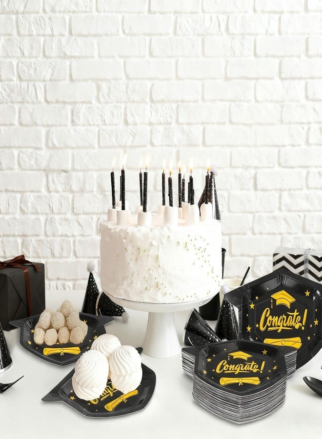 Aneco 50 Pieces 2026 Graduation Cap Paper Plates Graduation Party Plates Congrats Grad Dinner Plate Black Disposable Paper Plate for Graduate Party Supplies - Image 5
