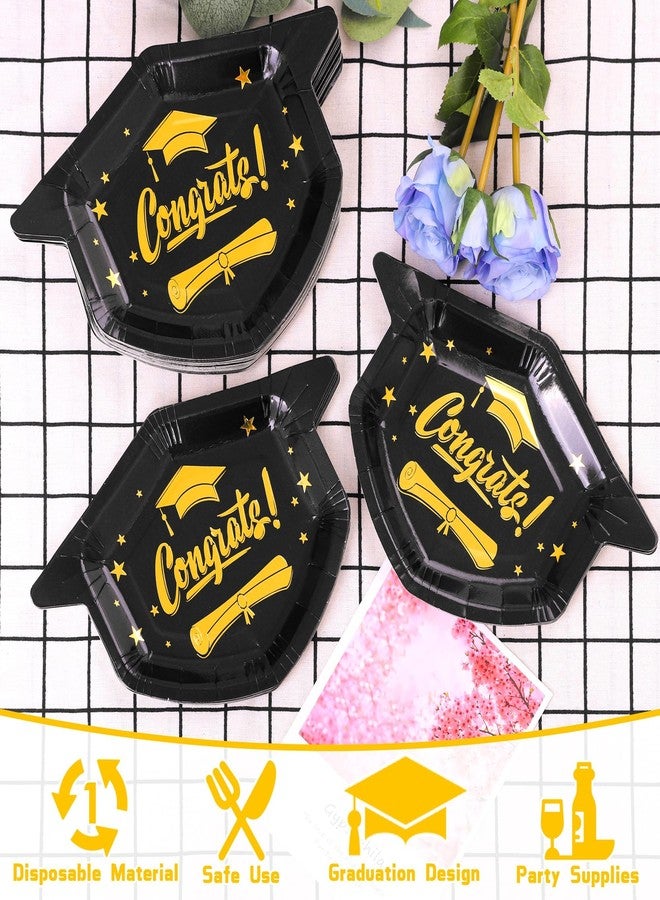 Aneco 50 Pieces 2026 Graduation Cap Paper Plates Graduation Party Plates Congrats Grad Dinner Plate Black Disposable Paper Plate for Graduate Party Supplies - Image 3