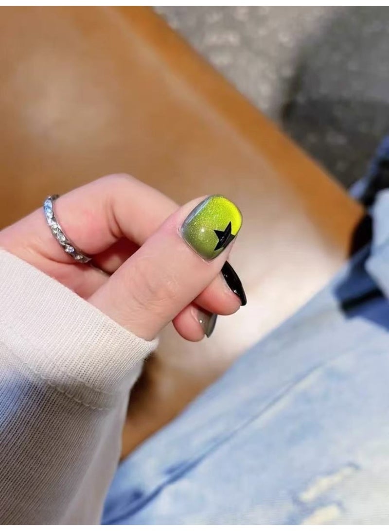 Goolsky Sweet Cool Green Cat Eye Star Press-on Nails - Image 4