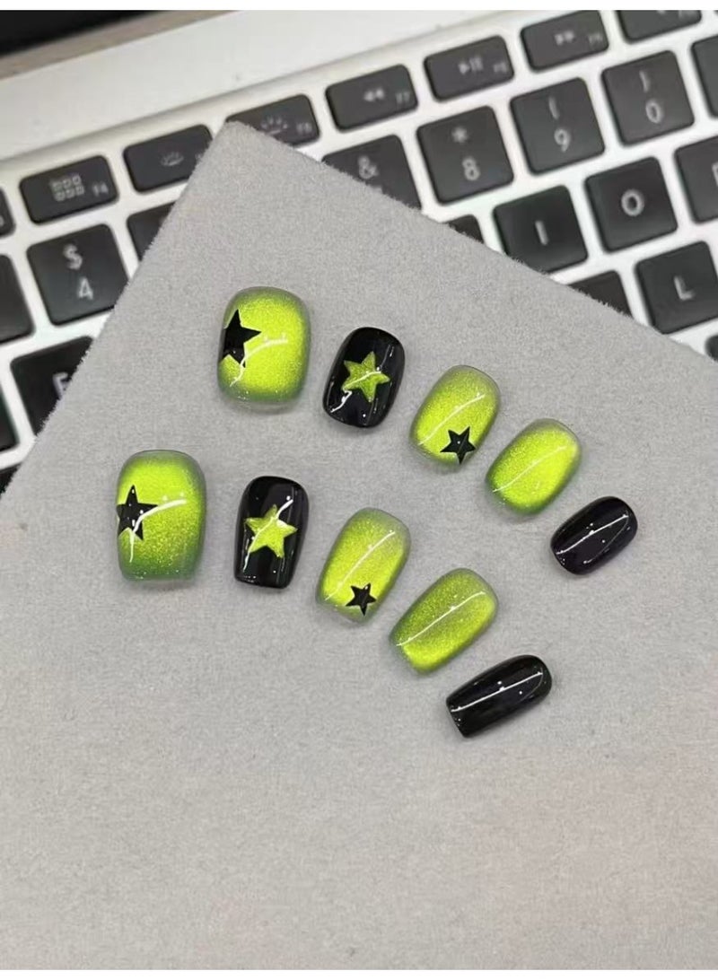 Goolsky Sweet Cool Green Cat Eye Star Press-on Nails - Image 5