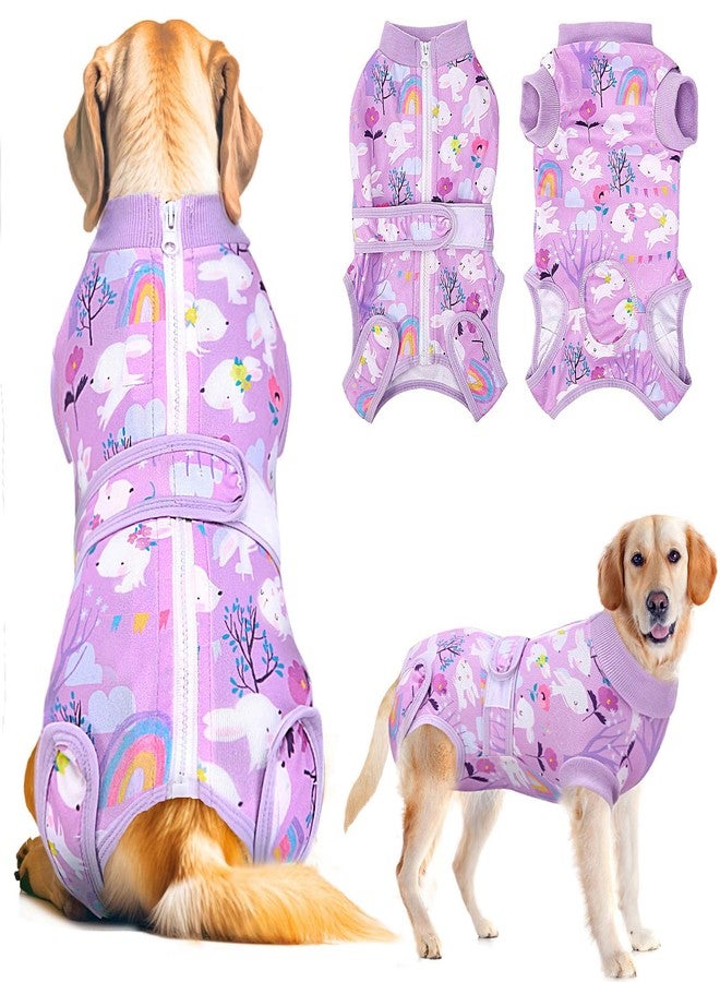 Lukovee Recovery Suit for Dogs, Zipper On Dog Surgery Suit for Female Male Dog, Onesies Bodysuit Prevent Licking Spay Abdominal Wounds Bandages E-Collar Alternative (Purple, M) - Image 1