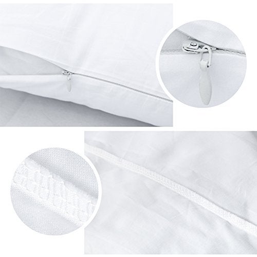 CAROMIO 4-Pack Zippered Pillow Protectors, Premium 400 Thread Count 100% Egyptian Cotton White Zippered Pillowcases Pillow Covers, Standard - Image 3
