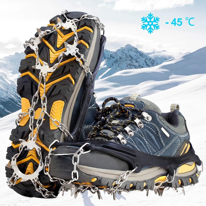 Cimkiz Crampons Ice Cleats Traction Snow Grips for Boots Shoes Women Men Anti Slip 19 Stainless Steel Spikes Safe Protect for Hiking Fishing Walking Climbing Mountaineering(Black,Medium) - Image 2