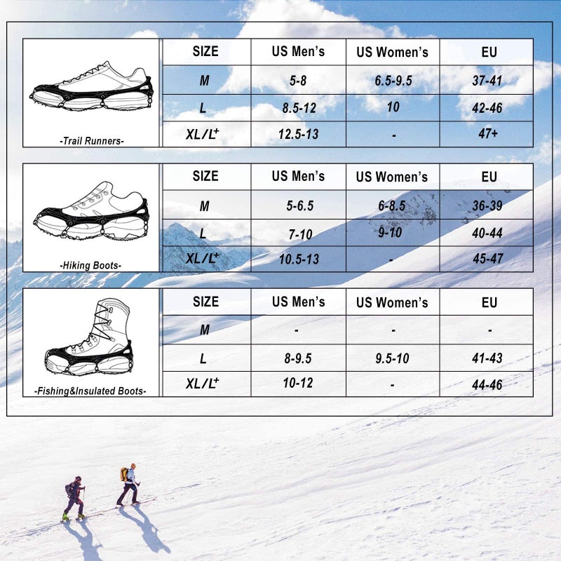 Cimkiz Crampons Ice Cleats Traction Snow Grips for Boots Shoes Women Men Anti Slip 19 Stainless Steel Spikes Safe Protect for Hiking Fishing Walking Climbing Mountaineering(Black,Medium) - Image 4