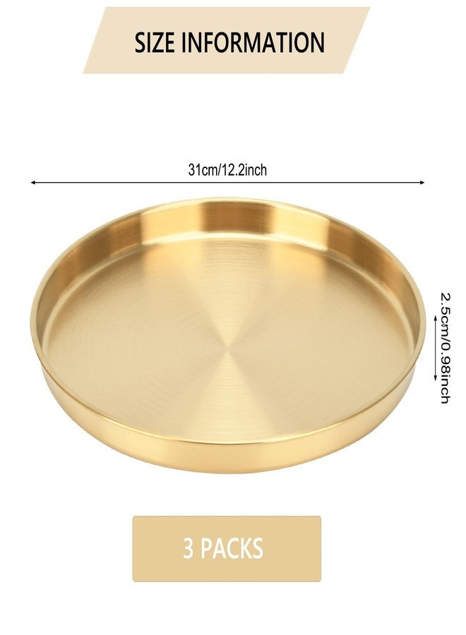 Zalaxt 3 Pcs 12 Inch Round Golden Serving Tray, Stainless Steel, Circle Gold Plate, Coffee Table Decor, Vanity Tray, Circle Decorative Plate for Wedding Gift - Image 3