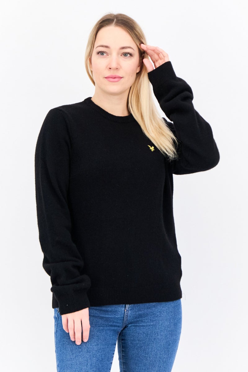 Lyle & Scott Women Crew Neck Embroidered Logo Knitted Sweater, Black0 - Image 1