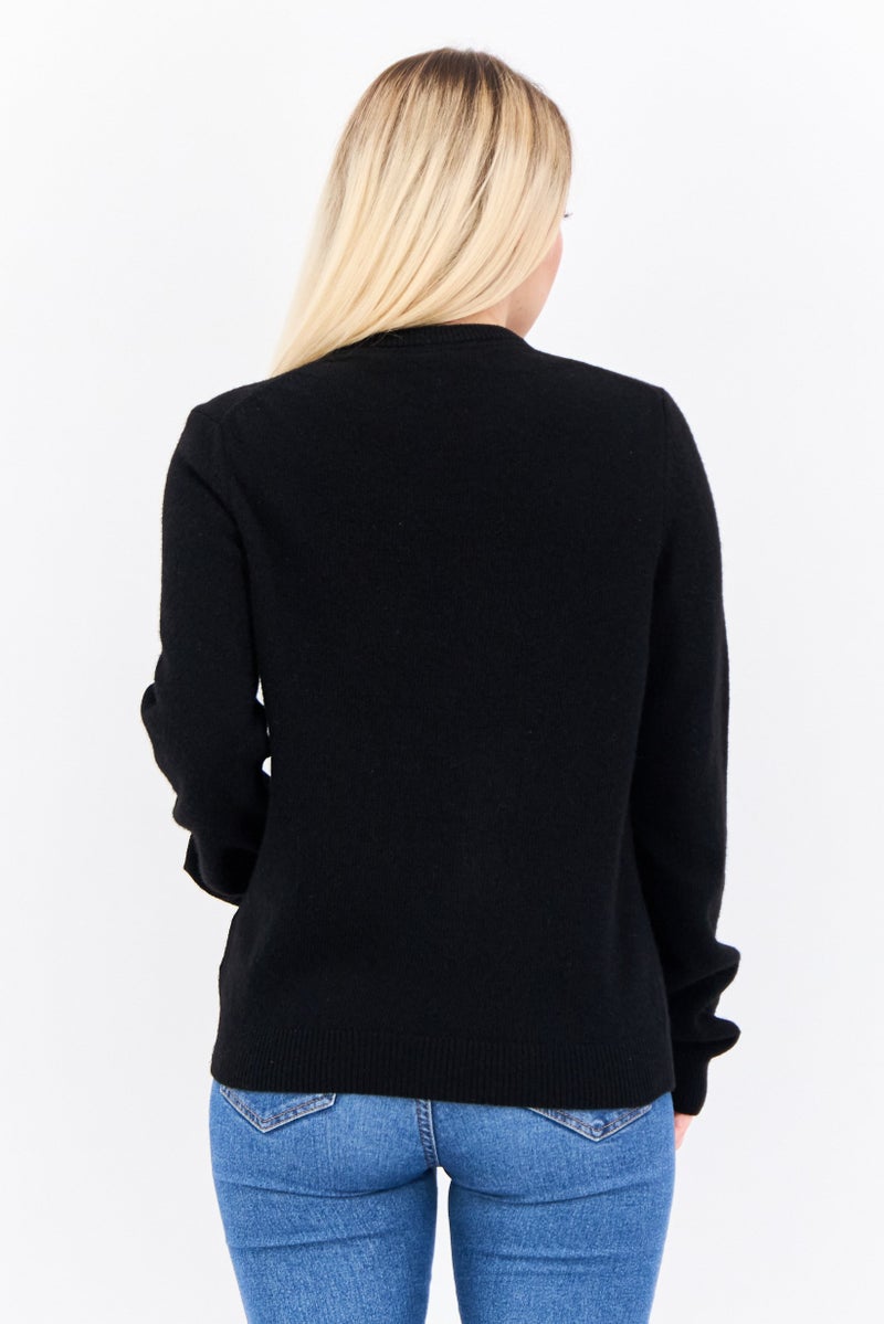 Lyle & Scott Women Crew Neck Embroidered Logo Knitted Sweater, Black0 - Image 3