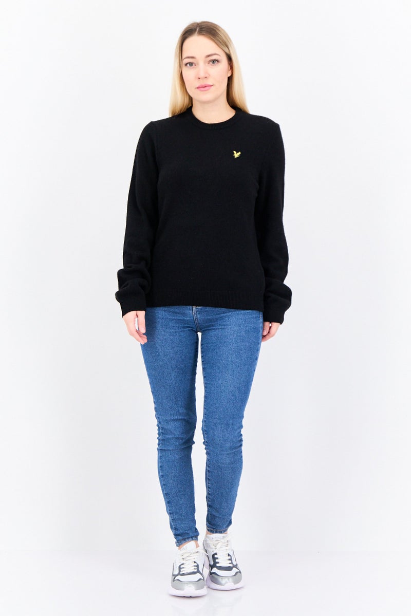 Lyle & Scott Women Crew Neck Embroidered Logo Knitted Sweater, Black0 - Image 4