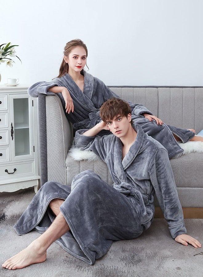 Hanayo Bath Robes Bathrobes Coat For Women & Men V Neck Long Sleeve Sleepwear Warm Unisex Couple Bathrobe Perfect for Everyday Use(Grey,XL) - Image 4