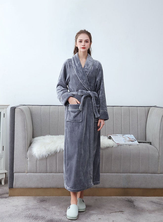 Hanayo Bath Robes Bathrobes Coat For Women & Men V Neck Long Sleeve Sleepwear Warm Unisex Couple Bathrobe Perfect for Everyday Use(Grey,XL) - Image 2