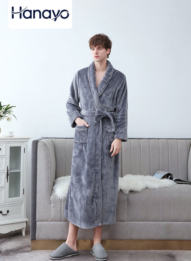 Hanayo Bath Robes Bathrobes Coat For Women & Men V Neck Long Sleeve Sleepwear Warm Unisex Couple Bathrobe Perfect for Everyday Use(Grey,XL) - Image 1